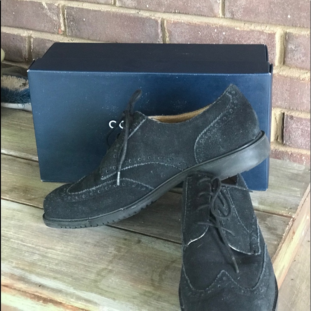 Cole Haan Black Suede Oxfords
